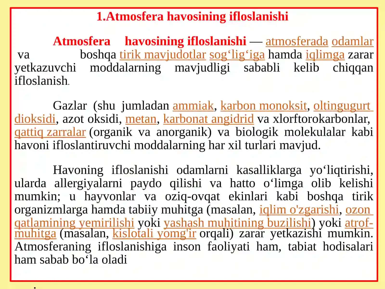 Atmosfera havosining ifloslanish manbalari va ularni kamaytirish 2