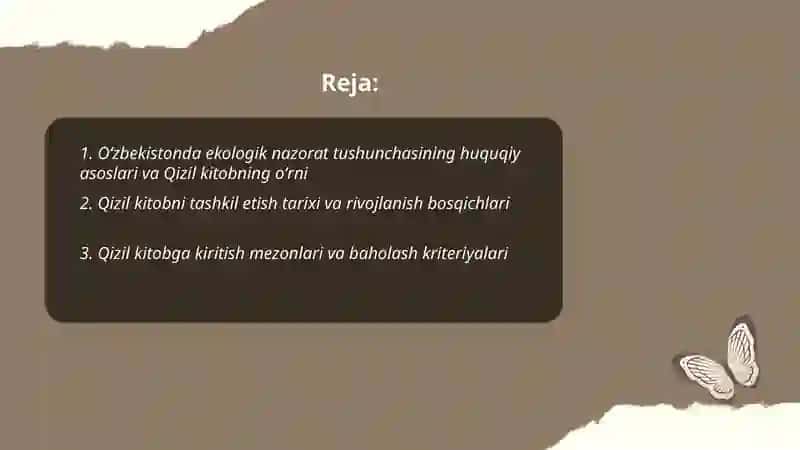 Oʻzbekistonda ekologik nazorat tushunchasi."Qizil kitob"ni tashkil etilishi 2