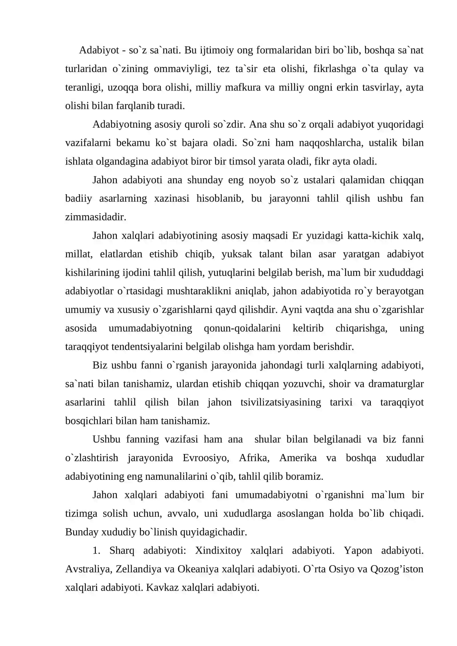 Jahon xalqlari adabiyotiga umumiy tavsif. 2