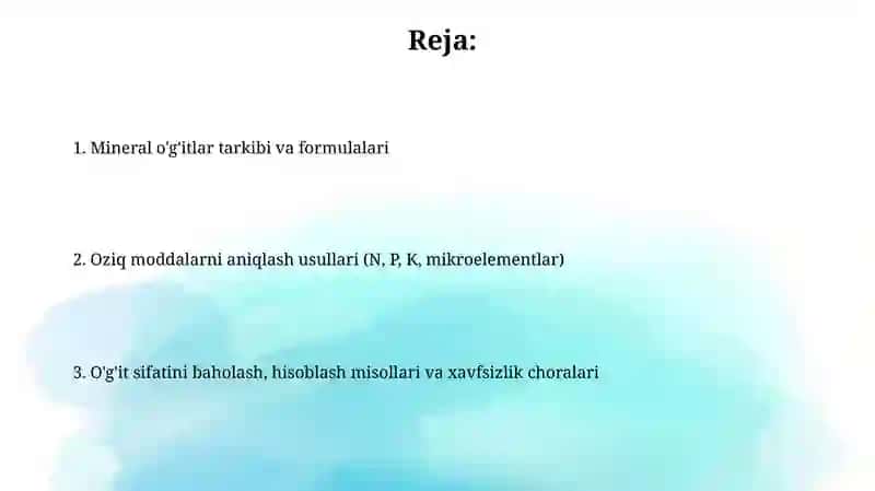 Mineral o'g'itlardagibozuqa elementlarini xisoblash 2