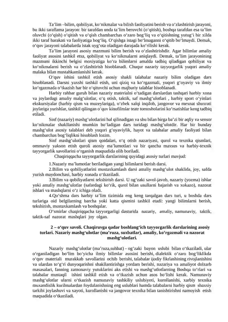 ChAQIRUVGA QADAR BOShLANG‘ICh TAYYORGARLIK FANI BO‘YIChA MAShG‘ULOTLARNI ASOSIY ShAKL VA USLUBLARI 2