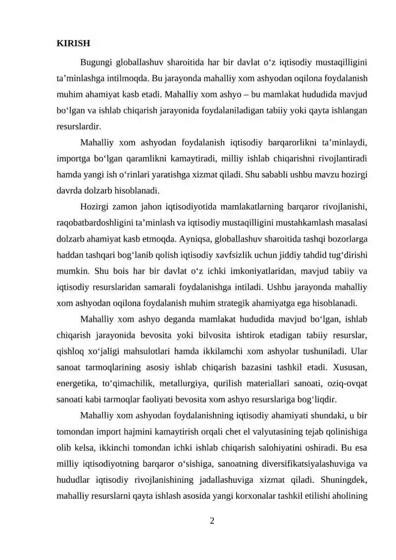 MAHALLIY XOM ASHYODAN FOYDALANISHNING IQTISODIY AFZALLIKLARI 2