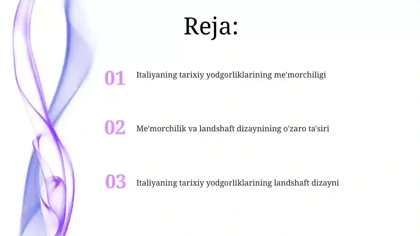 Italiyaning tarixiy yodgorliklarining me'morchiligi va landshaft dizayni 2