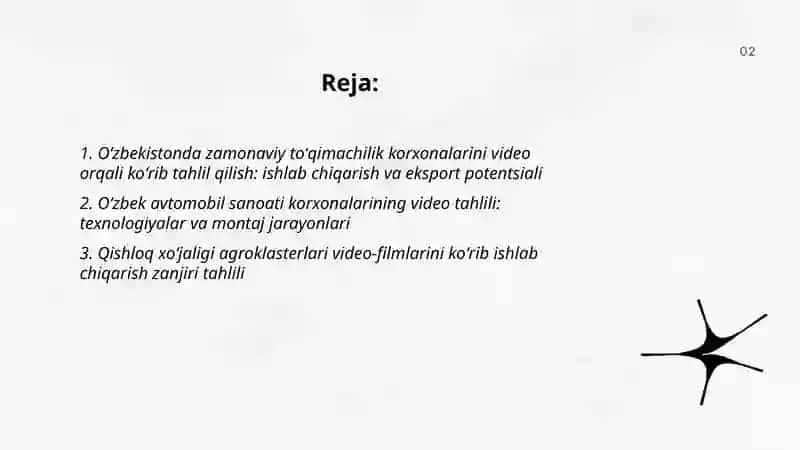 Zamonaviy korxonalar boʻyicha video filmlarni koʻrish va tahlil etish 2