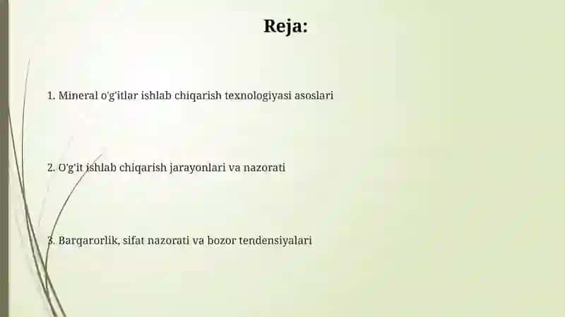 Minralo‘g‘itlar ishlab chiqarish texnalogiyasi 2