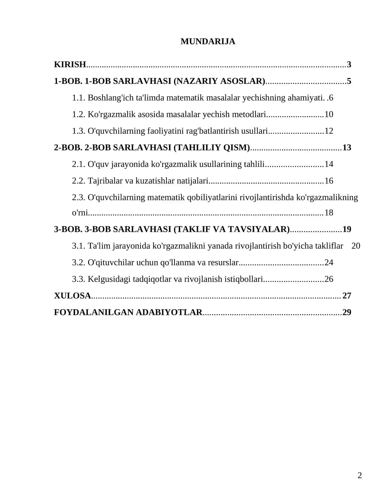 "Boshlang'ich sinf Matematika darslarida masalalar yechishni ko'rgazmalik asosida tashkil etish usullari" 2