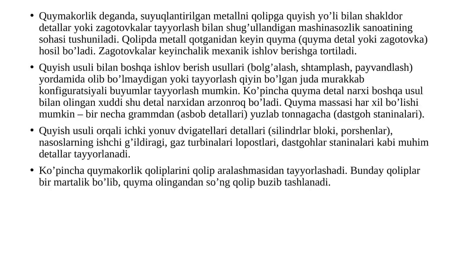 Quymakorlik ishlab chiqarish texnologiyasi 2