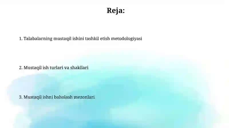 O'quvchilarning mustaqil ishlarini tashkil etish metodikasi 2
