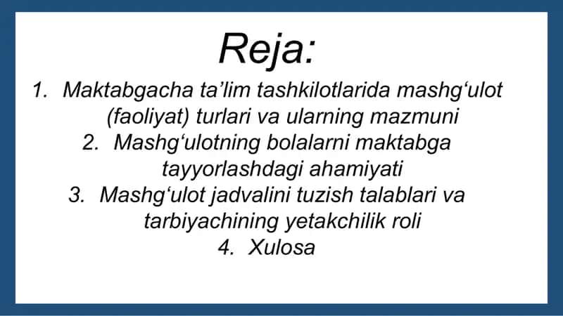 Maktabgacha ta'lim tashkilotlarida mashg'ulot(faoliyat)turlari 2