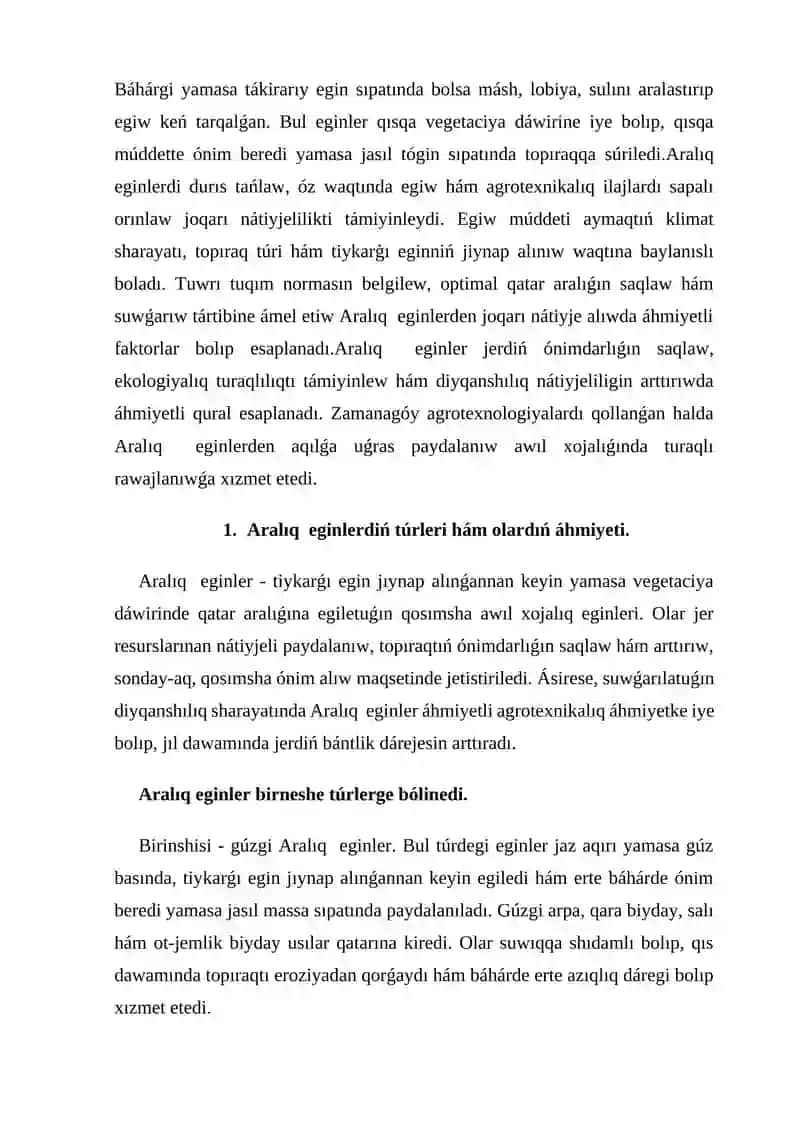 Aralıq eginlerdiń túrleri, egiw múddeti, usılı, norması 2