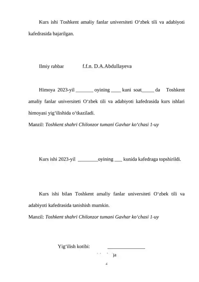 Sodda gaplarda shakl va mazmun munosabati mavzusidagi kurs ishi 2