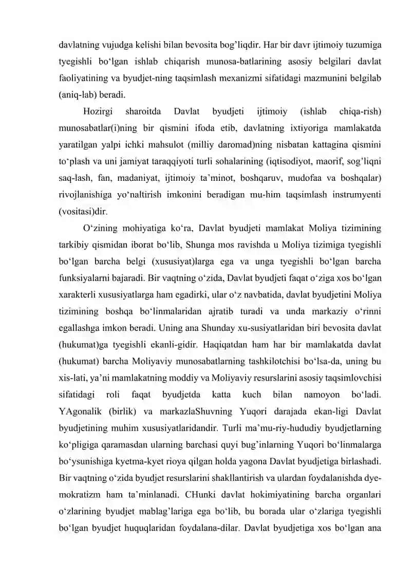 Davlat budjetining mohiyati 2