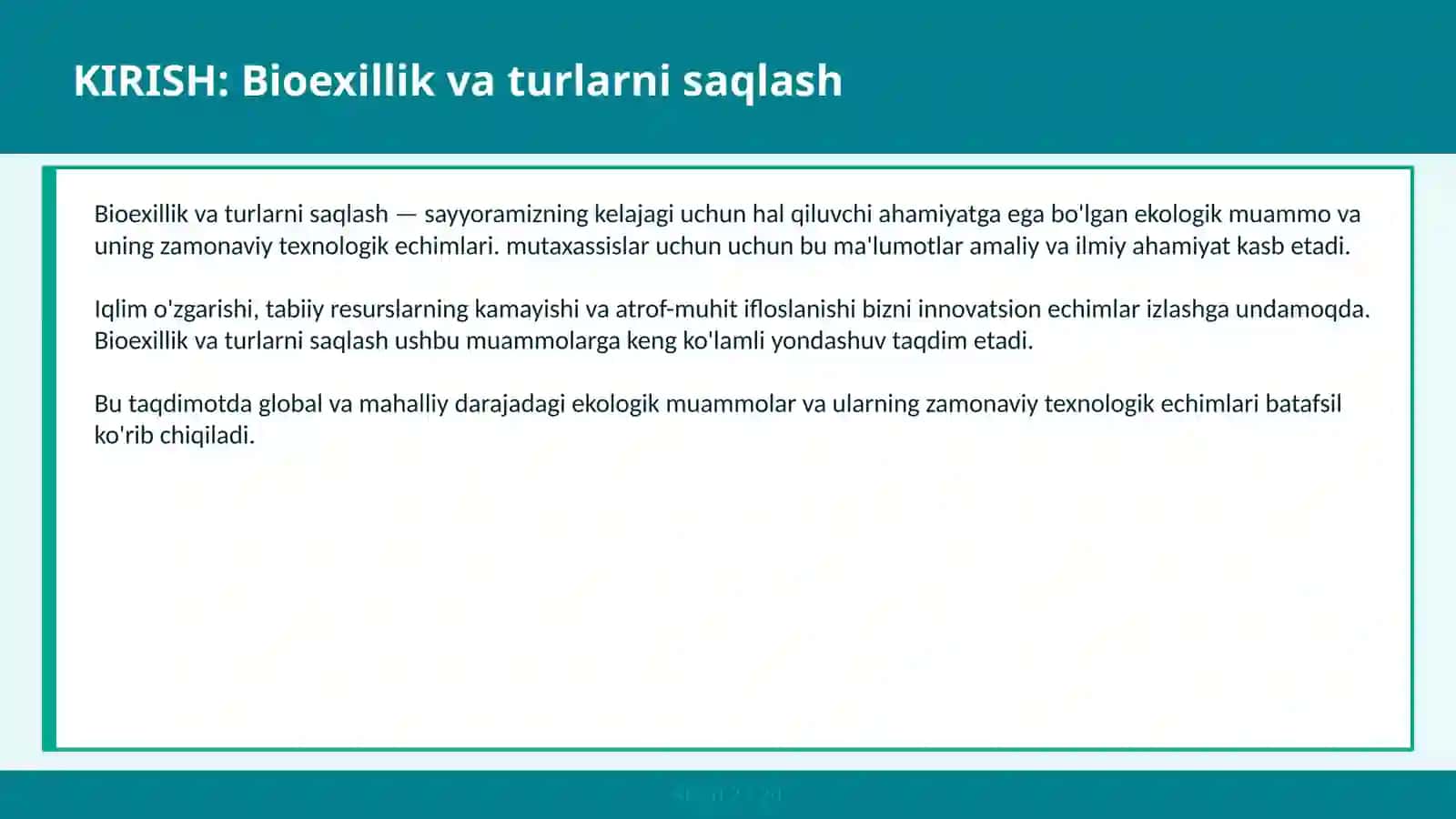 Bioexillik va turlarni saqlash 2