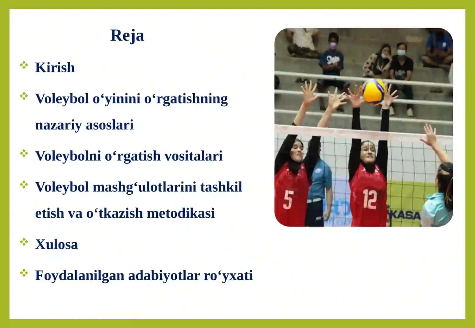 Voleybolo‘yini o‘rgatish vositalari va mashg‘ulotlari 2