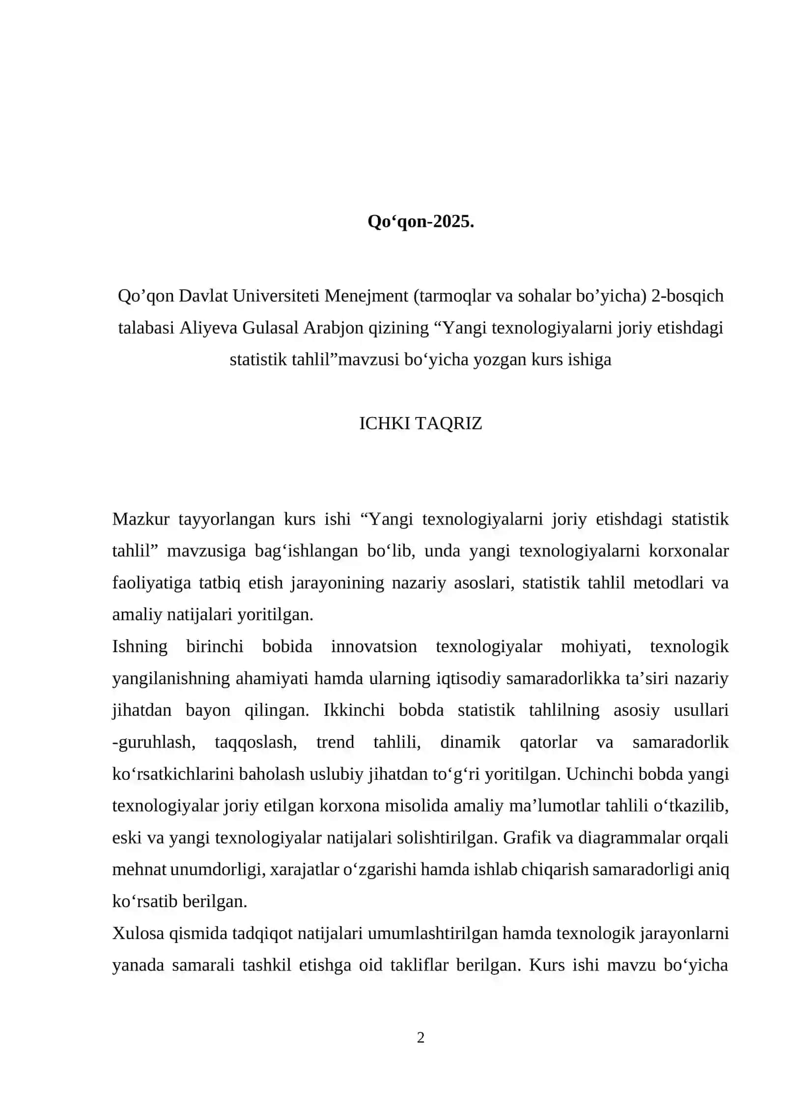 Yangi texnologiyalarni joriy etishdagi statistik tahlil 2