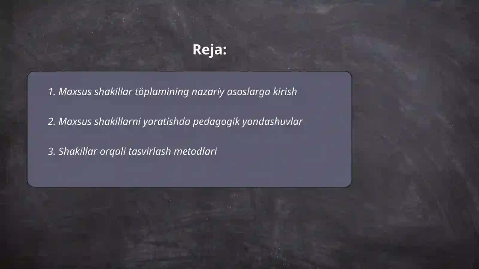 Maxsus shakillar töplamidan foydalanib narsalarni hosil qilishga örgatish metodlari 2