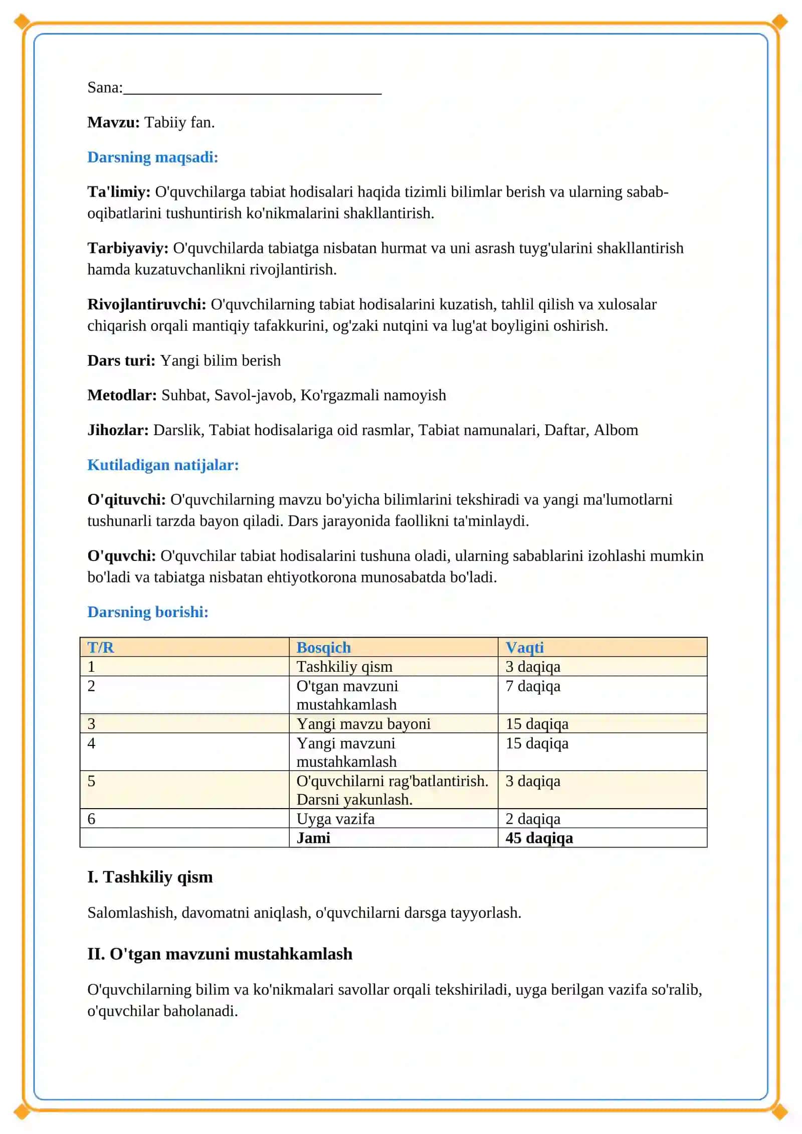 Lesson on Tabiiy fan. 2-sinf 2