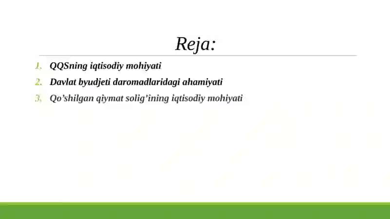 Qo’shilgan qiymat solig’ining iqtisodiy mohiyati va davlat byudjeti daromadlarini shakllantirishdagi ahamiyati 2