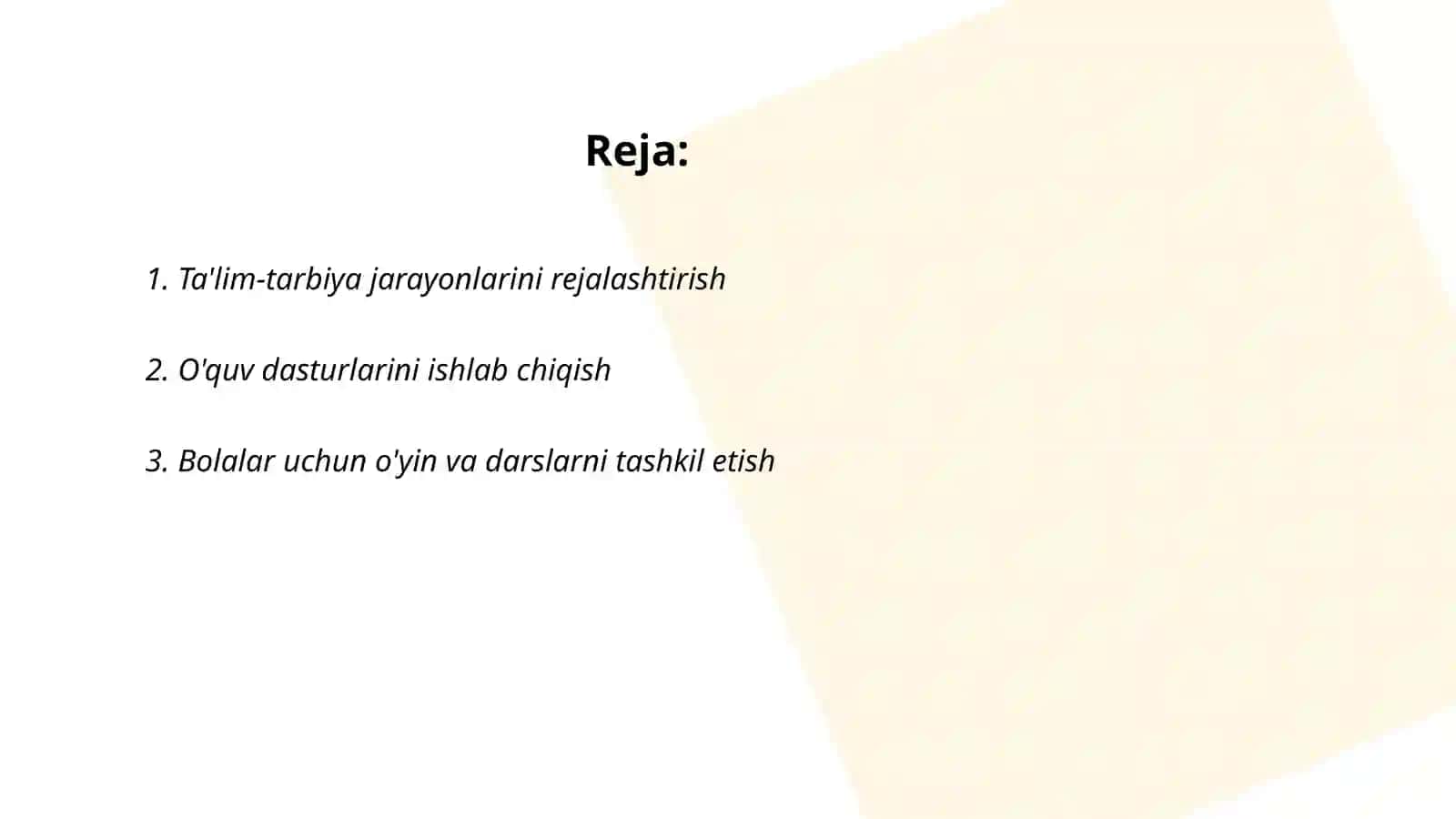 Ta'lim-tarbiya jarayonlarini rejalashtirish 2