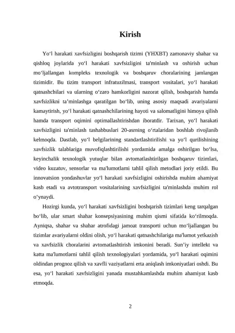 Yo‘l harakati xavfsizligini boshqarish tizimi 2