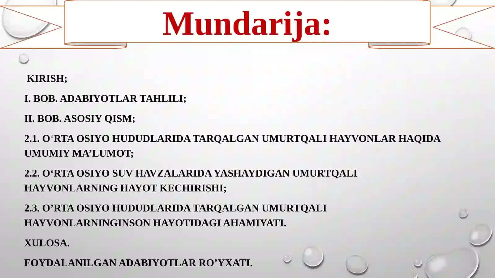 O‘rta osiyo tekisliklari, suv havzalari va tog‘ hududlarida yashovchi umurtqali hayvonlar 2