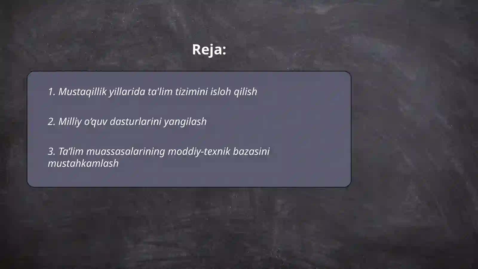 O'ZBEKISTON RESPUBLIKASIDA TA'LIM SOHASIDA AMALGA OSHIRILGAN ISLOHOTLAR 2
