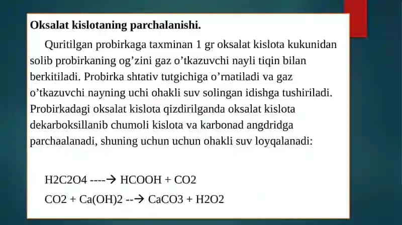 Oksalat kislotaning parchalanishi 2