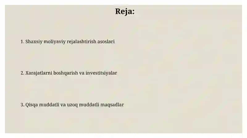 Shaxsiy moliyaviy rejalashtirish 2