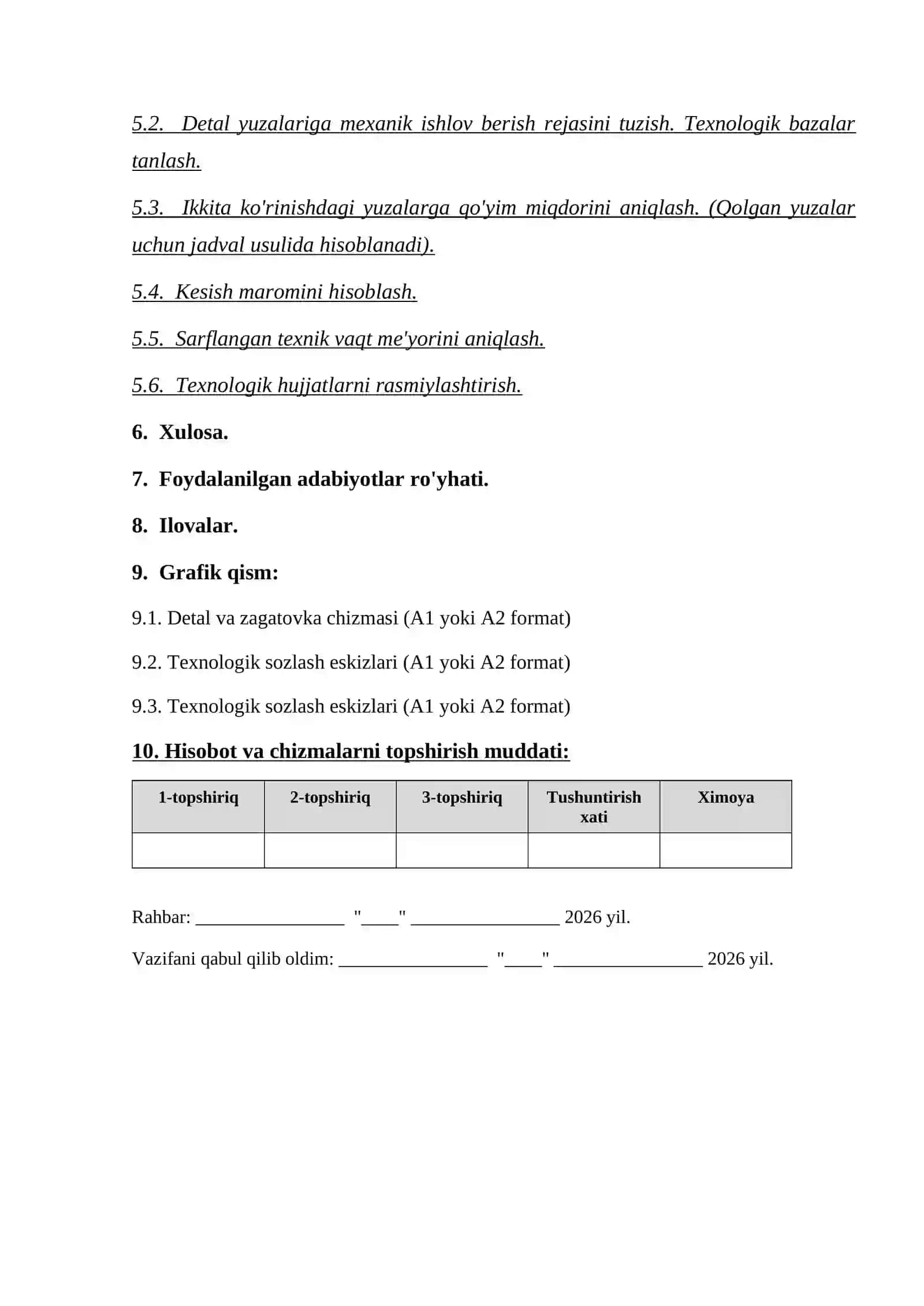 "Mashinasozlik texnologiyasi asoslari" – Kurs ishi 2