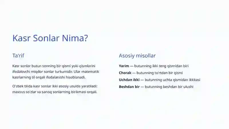 Kasr Sonlar: O'zbek Tili Grammatikasi 2