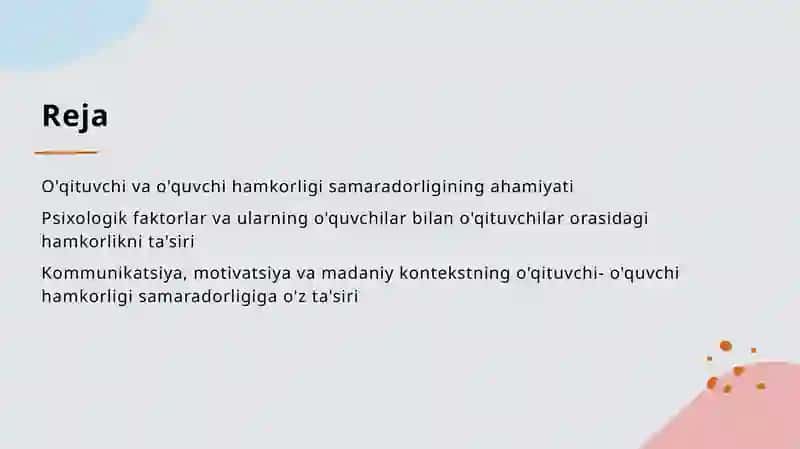 O'qituvchi va o'quvchi hamkorligi samaradorligining psixologik jixatlari 2