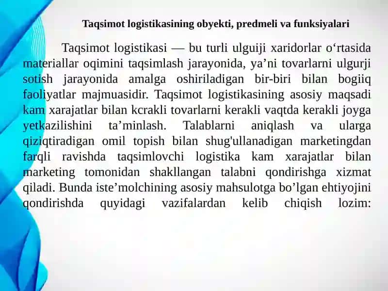 Taqsimot Logistikasi 2