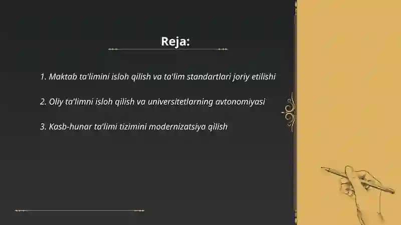 Maktab ta'limini isloh qilish va ta'lim standartlari joriy etilishi 2