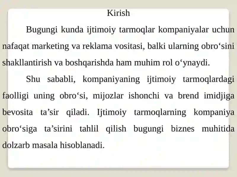 Ijtimoiytarmoqlarning kompaniyalar obro'si ta'siri 2