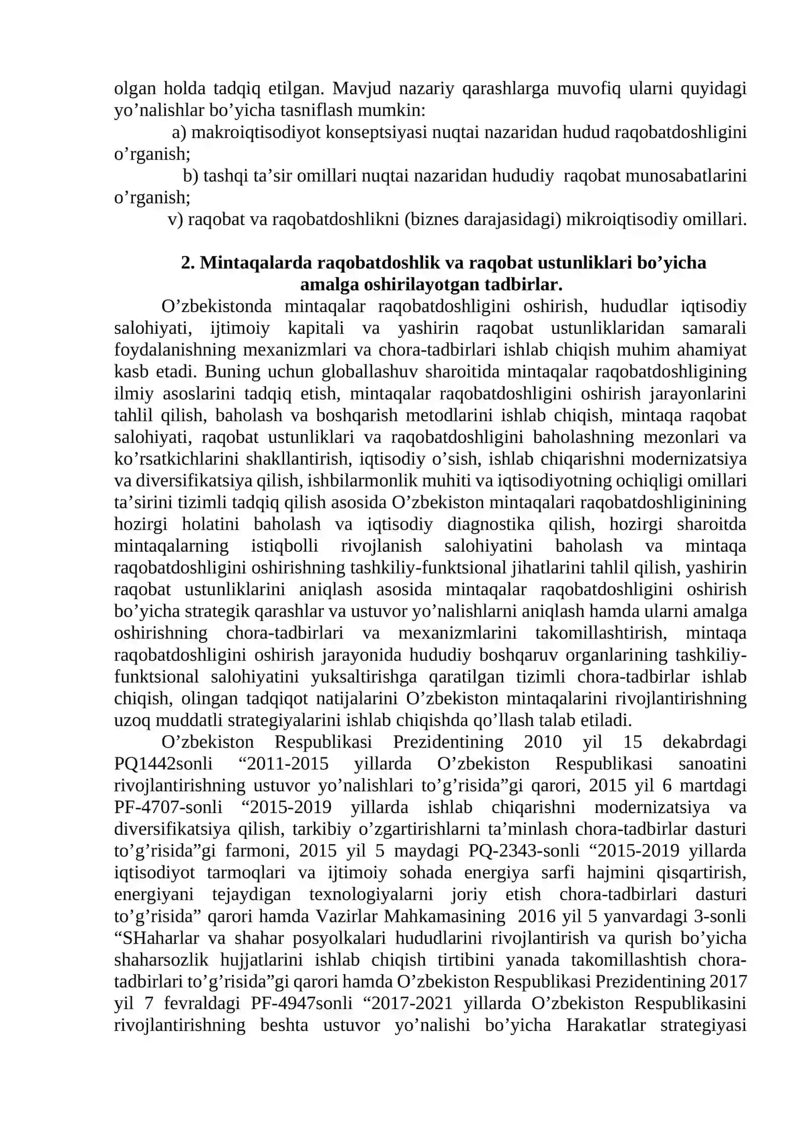 Mintaqalar raqobatbardoshligi va raqobat ustunligi 2