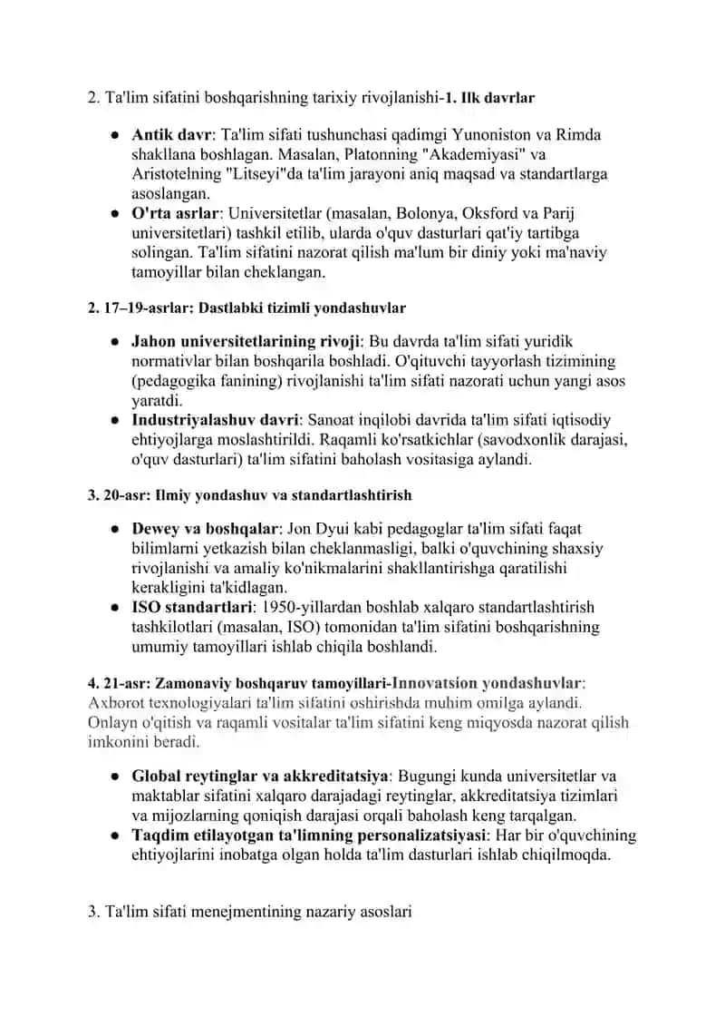 Taʼlim sifati menejmenti fanidan yakuniy nazorat javoblari 2