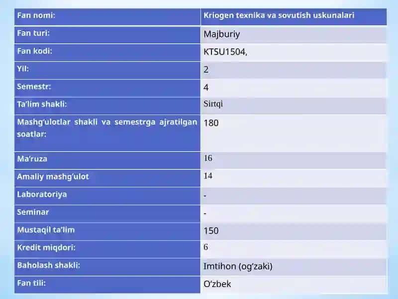 Kriogen texnika va sovutish uskunalari 2