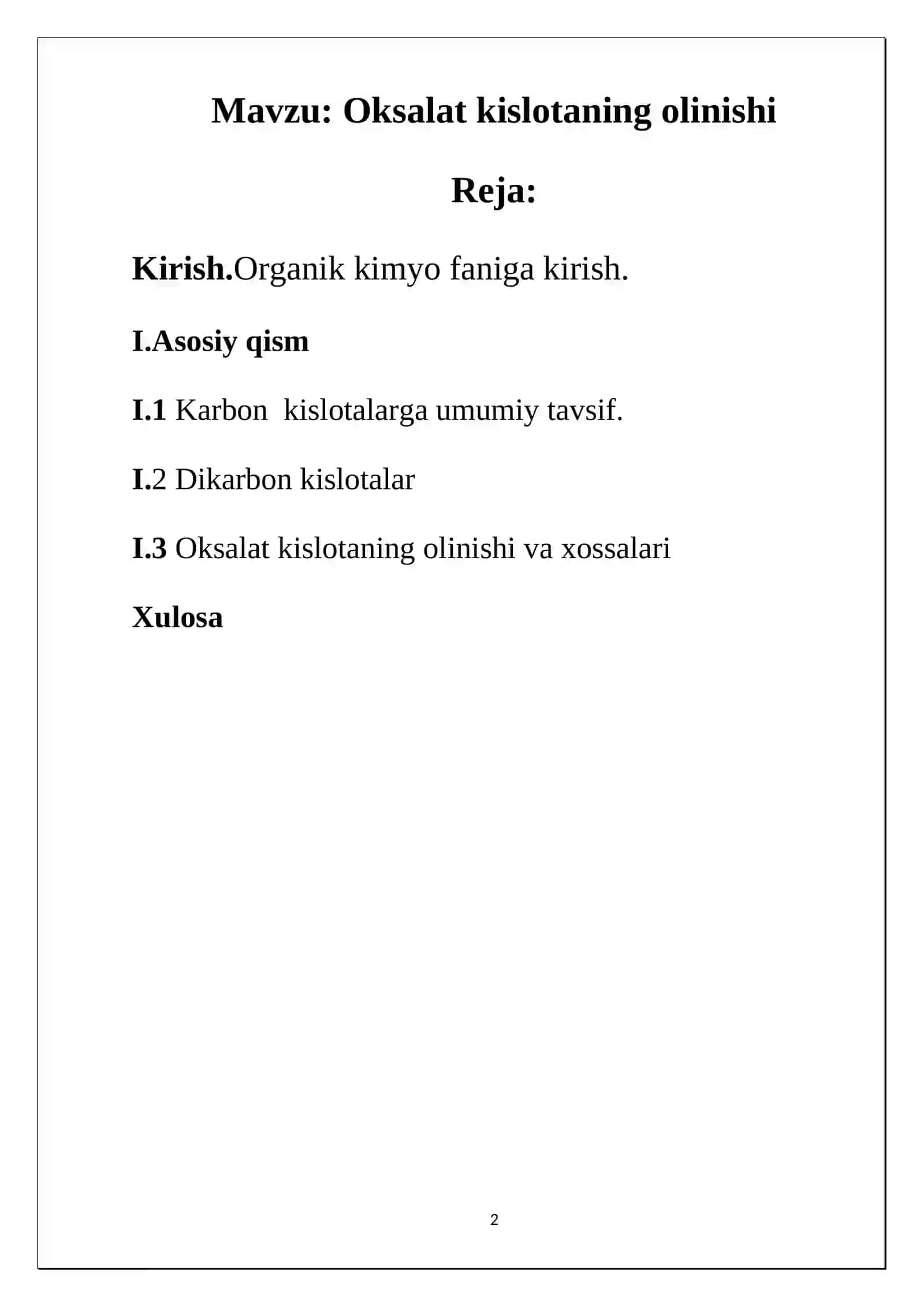 Oksalat kislotaning olinishi 2