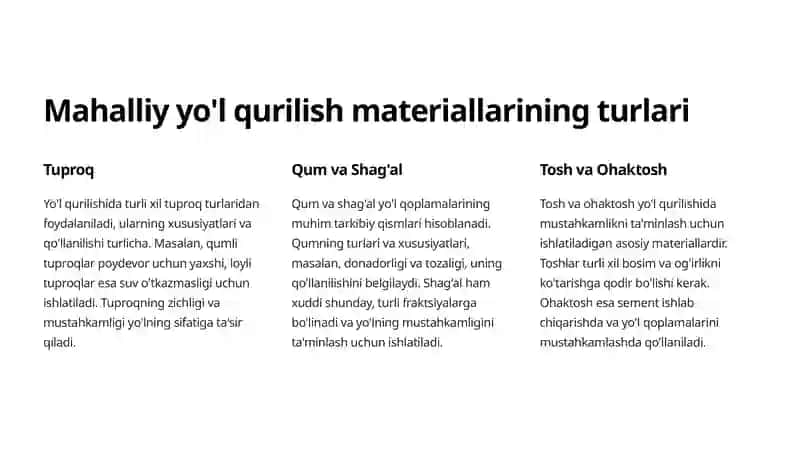 Mahalliy yo'l qurilish materiallari va ularga bo'lgan talablar 2