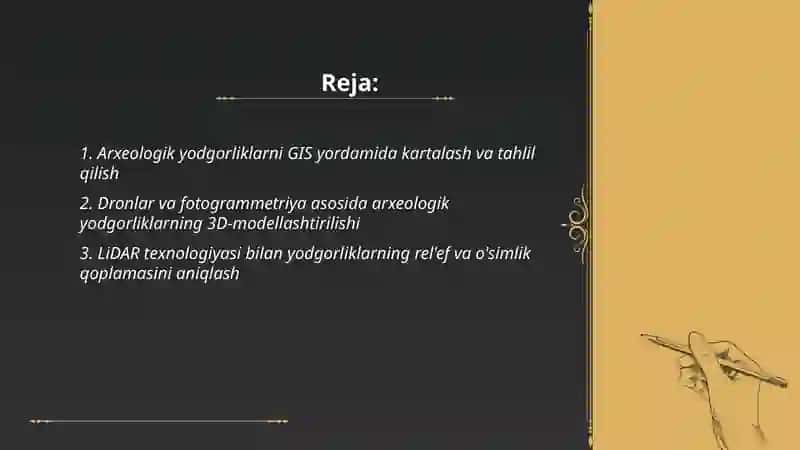 Arxeologik yodgorliklarning ilmiy texnikalik geoinformatik ma'lumotlar bilan ta'minlash 2