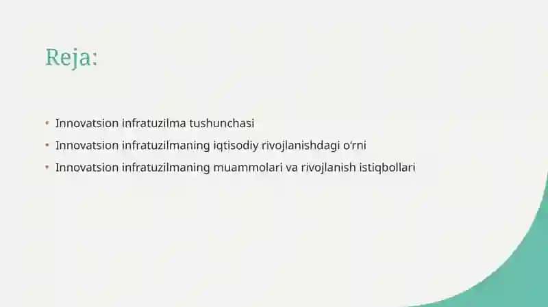 Innovatsion faoliyat infratuzilmasining iqtisodiy rivojlanishdagi ahamiyati 2