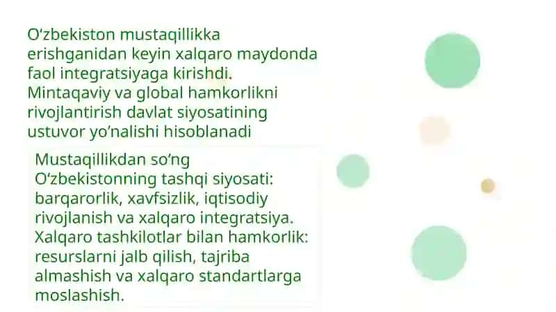 O’zbekistonning xalqaro tashkilotlar bilan hamkorlik aloqalari 2
