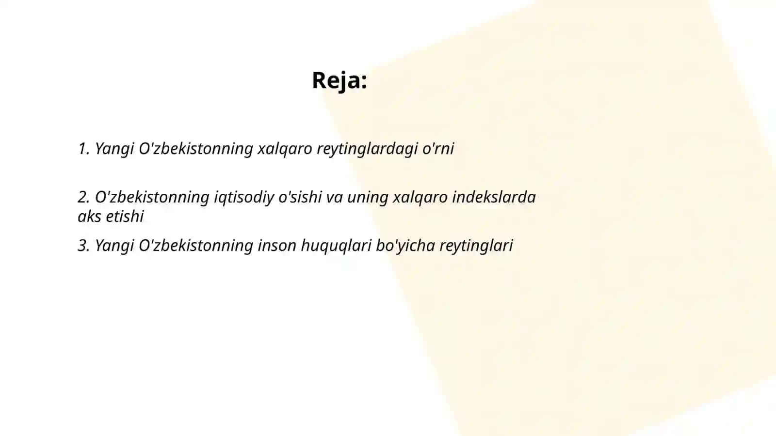 Yangi O'zbekiston ijtimoiy siyosiy iqtisodiy va madaniy hayotida o'zgarishlar 2
