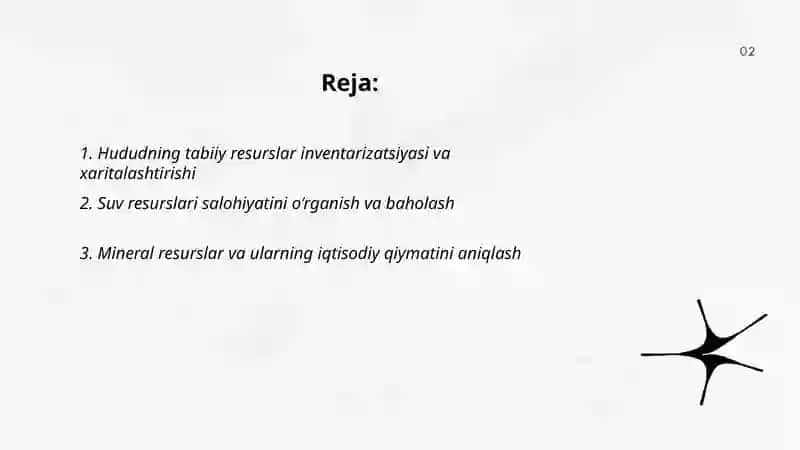 Hududning tabiiy resurslar inventarizatsiyasi va xaritalashtirishi 2