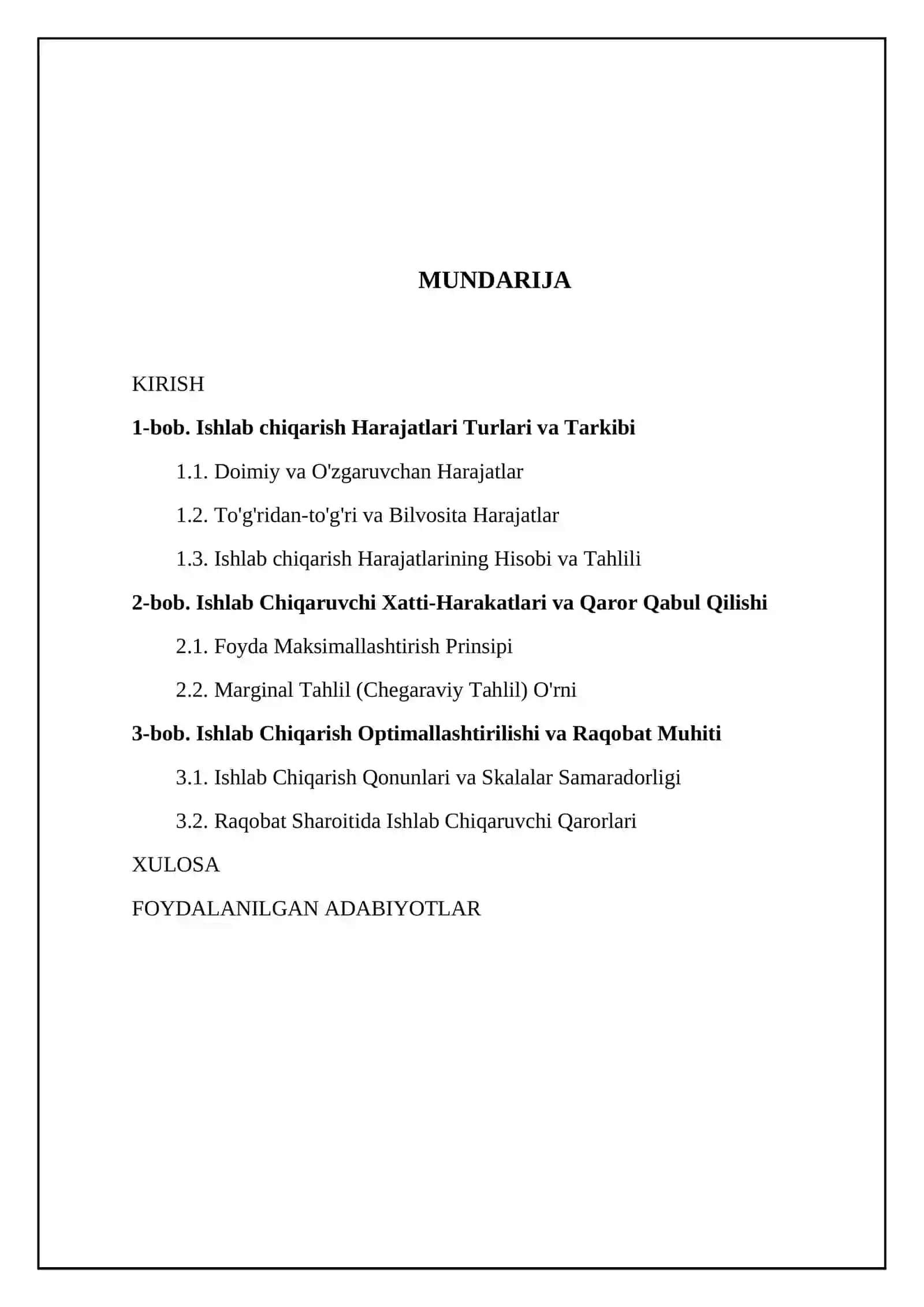 Ishlab chiqarish harajatlari va ishlab chiqaruvchi xatti-harakatlari 2