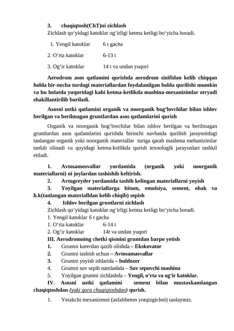 Aerodromlarini qurish texnologik jarayonlari hisobi 2