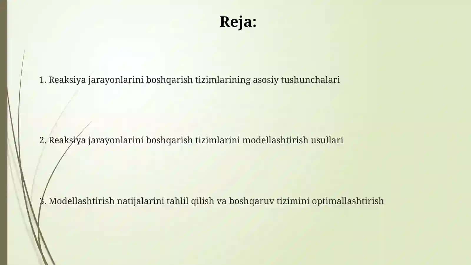 Reaksion jarayonlarni boshqarish tizimlarini modellashtirish 2