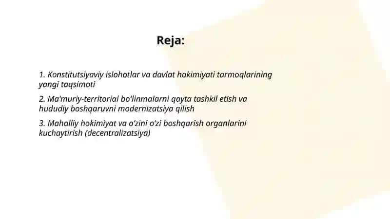 Konstitutsiyaviy islohotlar va davlat boshqaruvi tizimida amalga oshirilgan islohotlar 2