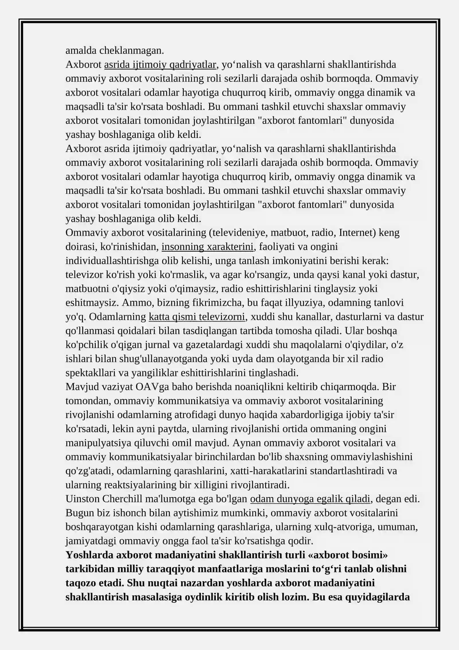 AHBOROTLARNING SHAXS XIS -TUYG’ULARIGA TASIR MAMMOLARI MAVZUSIDA ESSE 2