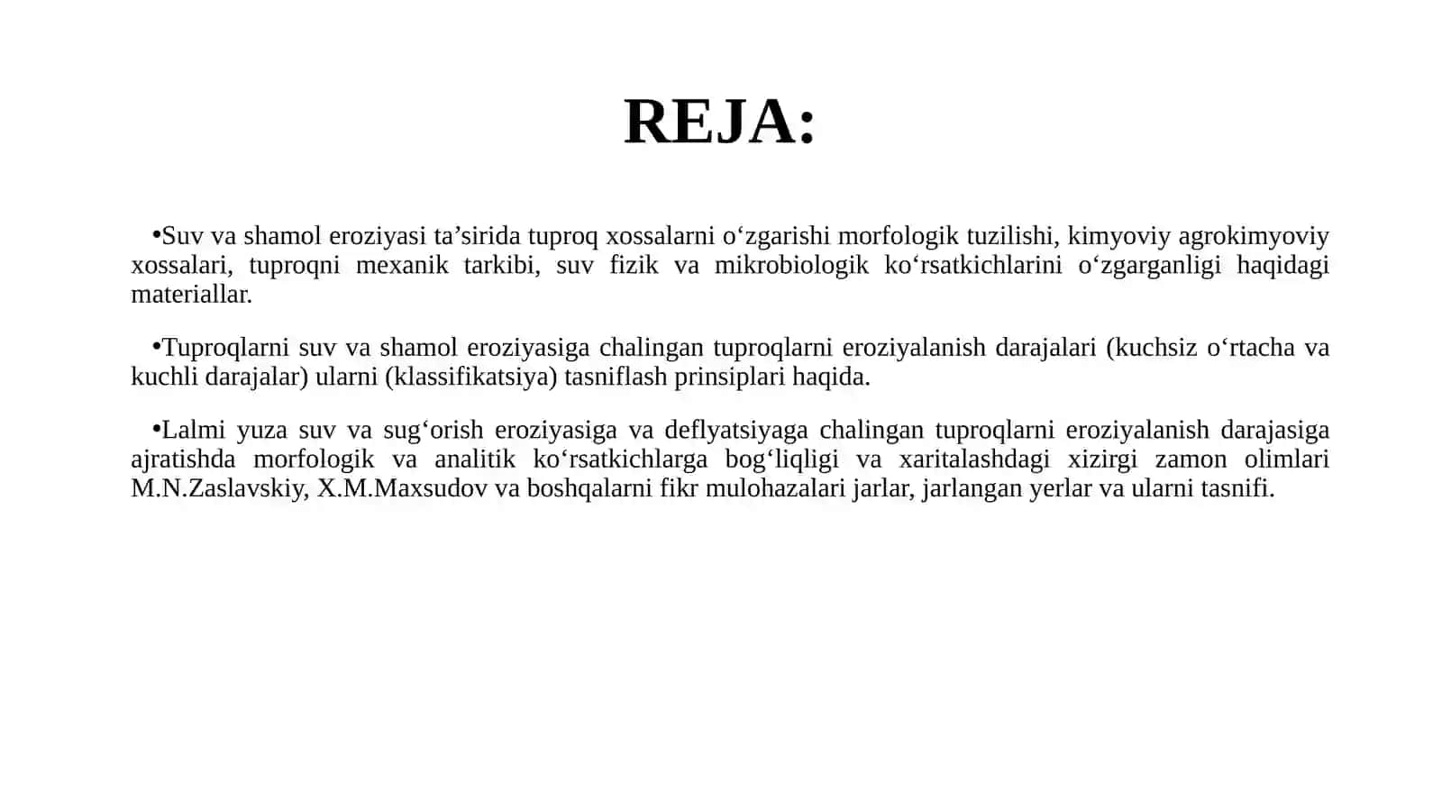 Tuproqlarni suv va shamol eroziyasiga chalingan tuproqlarni eroziyalanish darajalari (kuchsiz o‘rtacha va kuchli darajalar) ularni (klassifikatsiya) tasniflash prinsiplari haqida 2